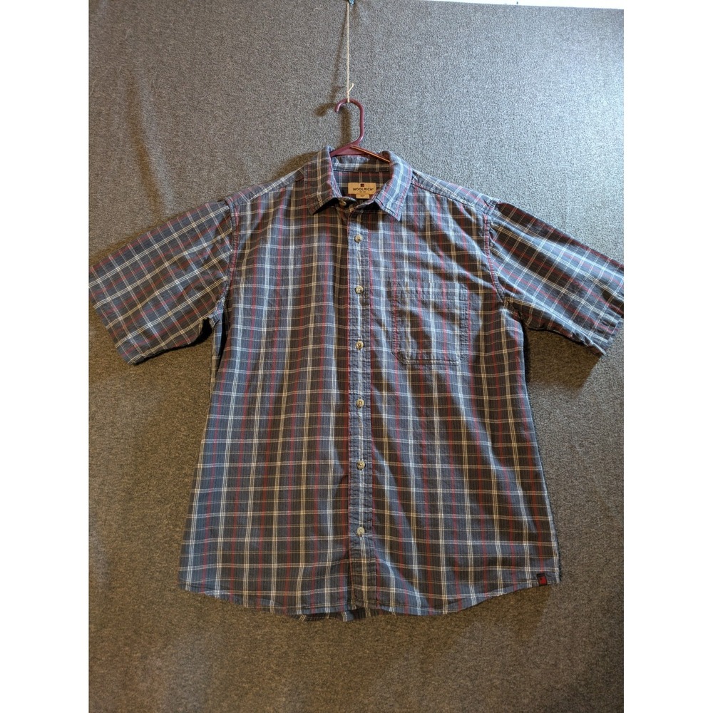 Woolrich Shirt  Mens Gray Plaid Textured 100% Cotton Lightweight Size Lg